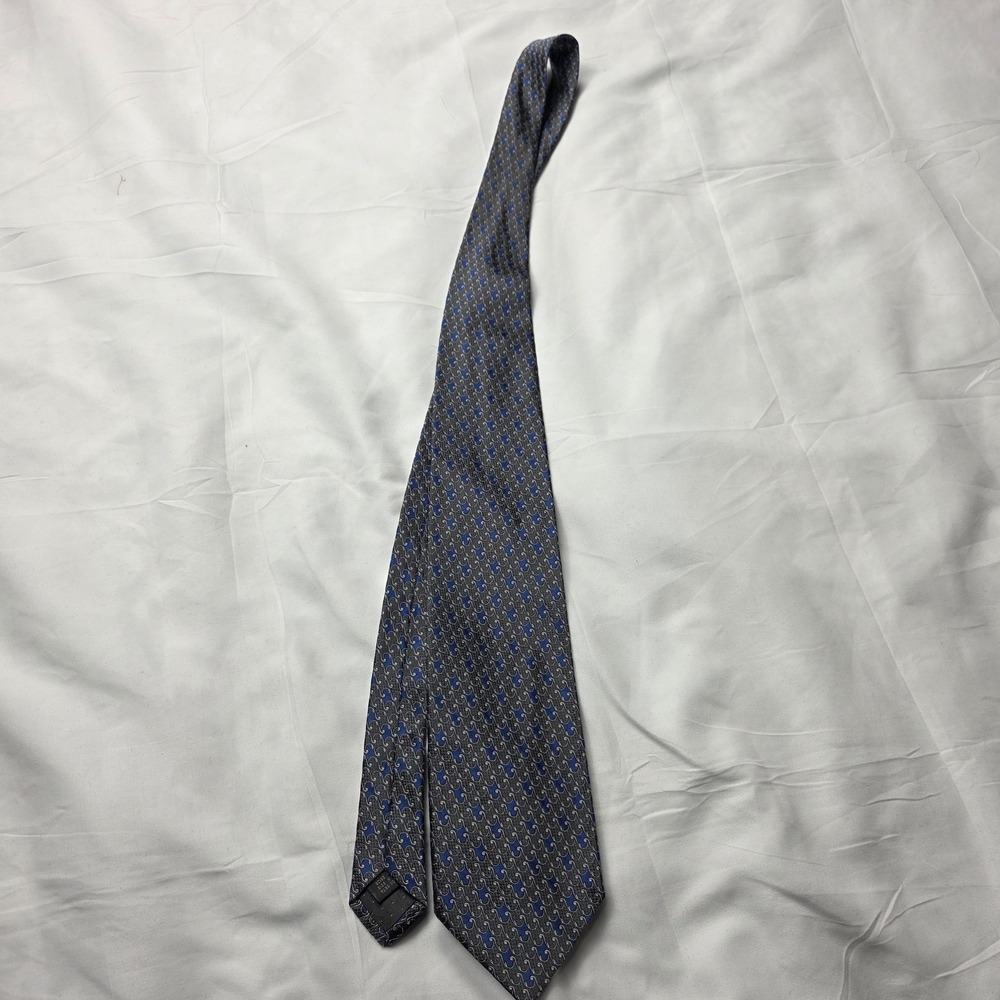 Saks Fifth Avenue Tie Mens Blue Gray Geometric Silk Hand Tailored Italy Designer